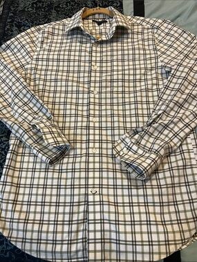 Banana Republic Men's Button-Down Plaid Shirt - White & Olive